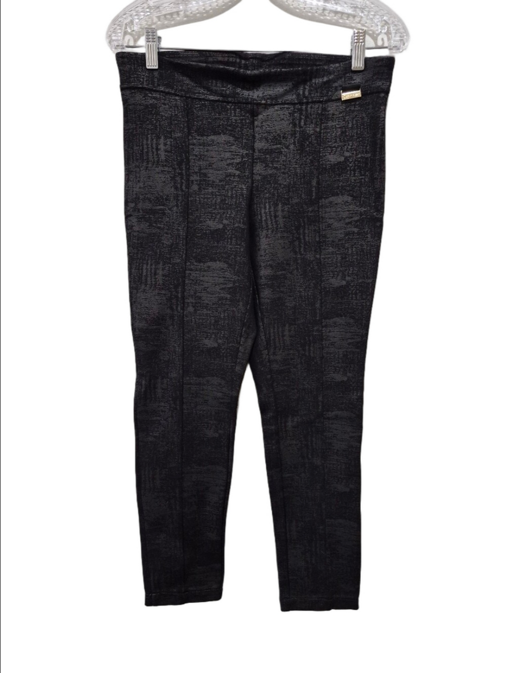 Calvin Klein Power Stretch Black Embossed Ponte Leggings Seam Front Small S/P